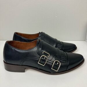 Ariat Two24 Leona Double Monk Strap Fringe Oxford Loafers Black Leather sz 8 B
